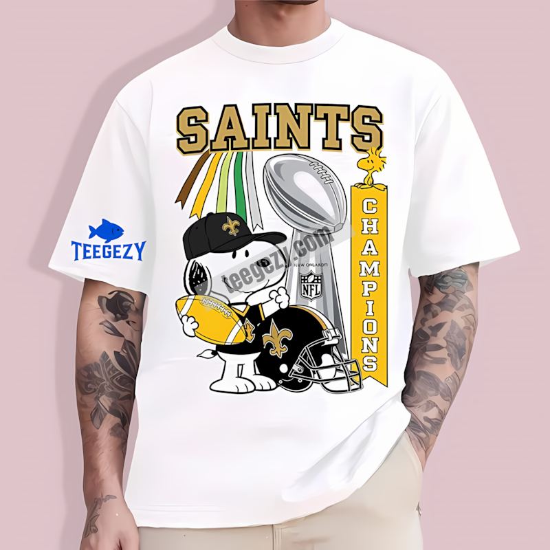 New Orleans Saints Champions Snoopy Celebration T-Shirt New Orleans Saints Champions Snoopy Celebration T-Shirt