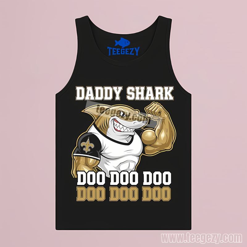 New Orleans Saints Daddy Shark Mens Fan Tanktop New Orleans Saints Daddy Shark Mens Fan Tanktop