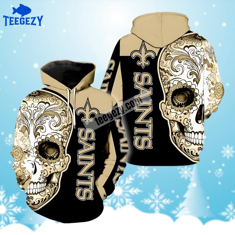 New Orleans Saints Flower Skull Black Yellow For Sale 3D Hoodie New Orleans Saints Flower Skull Black Yellow For Sale 3D Hoodie