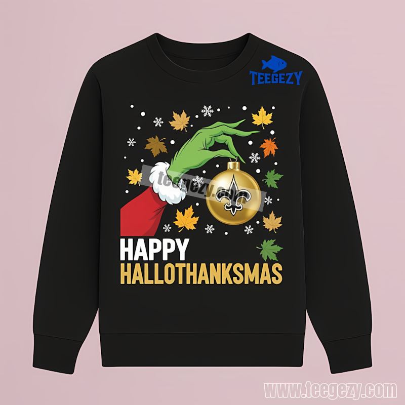 New Orleans Saints Hallothanksmas Unisex Fan Long Sleeve New Orleans Saints Hallothanksmas Unisex Fan Long Sleeve