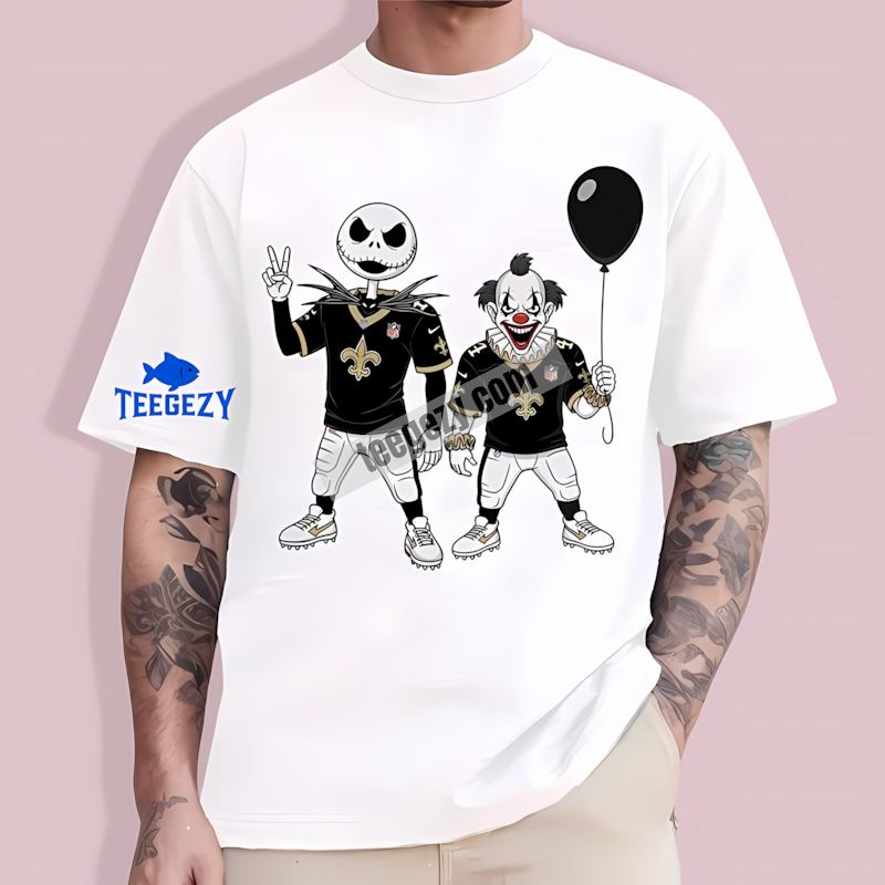 New Orleans Saints Halloween Jack Skellington Pennywise T-Shirt New Orleans Saints Halloween Jack Skellington Pennywise T-Shirt