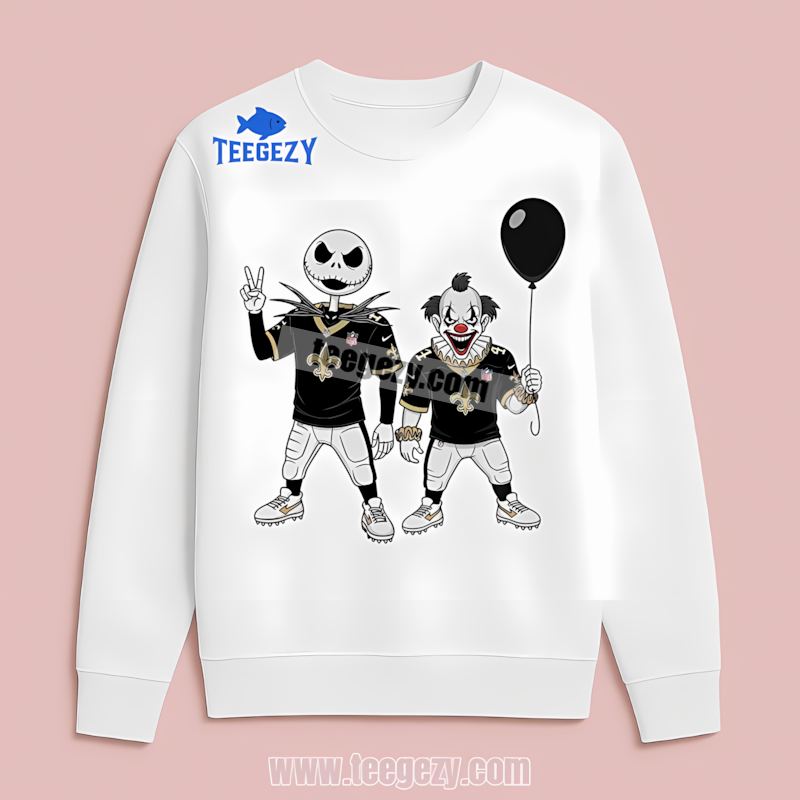 New Orleans Saints Halloween Jack Skellington Pennywise Long Sleeve New Orleans Saints Halloween Jack Skellington Pennywise Long Sleeve