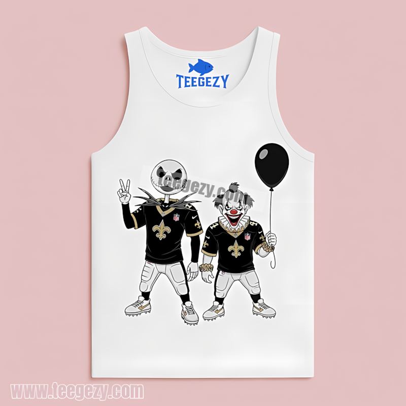 New Orleans Saints Halloween Jack Skellington Pennywise Tanktop New Orleans Saints Halloween Jack Skellington Pennywise Tanktop