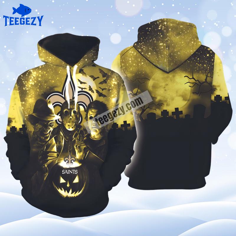 New Orleans Saints Michael Myers Jason Voorhees Yellow Black Realistic 3D Hoodie New Orleans Saints Michael Myers Jason Voorhees Yellow Black Realistic 3D Hoodie
