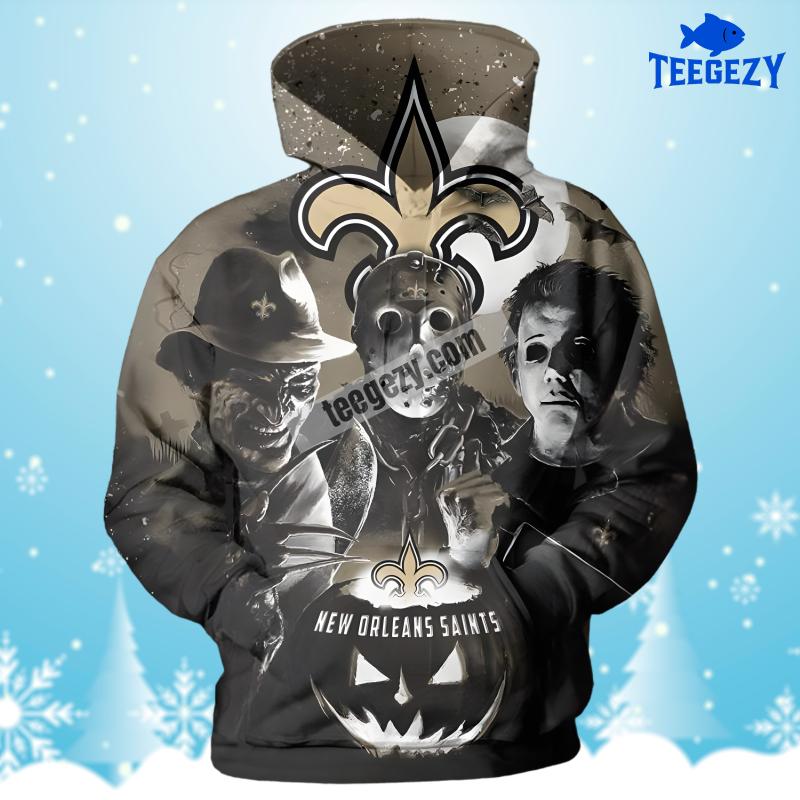 New Orleans Saints Michael Myers Jason Voorhees Yellow Jacket 3D Hoodie New Orleans Saints Michael Myers Jason Voorhees Yellow Jacket 3D Hoodie
