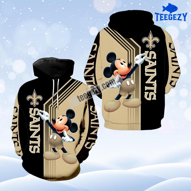 New Orleans Saints Mickey Mouse Yellow Black Dad Mom 3D Hoodie New Orleans Saints Mickey Mouse Yellow Black Dad Mom 3D Hoodie