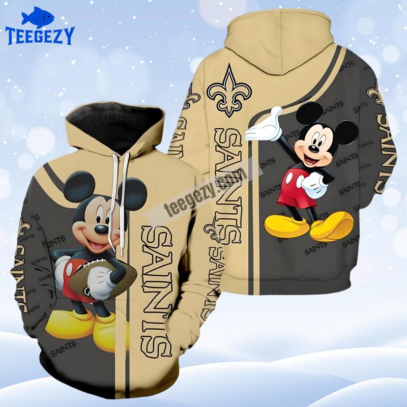 New Orleans Saints Mickey Mouse Yellow Grey Cool 3D Hoodie New Orleans Saints Mickey Mouse Yellow Grey Cool 3D Hoodie