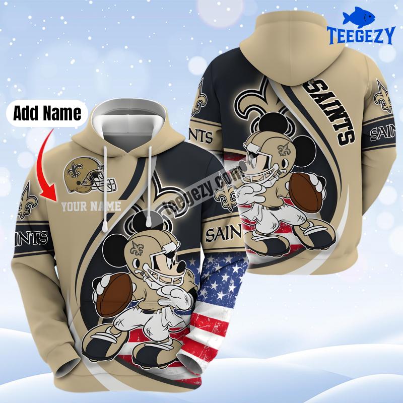 New Orleans Saints Mickey Mouse Yellow Pullover Personalized 3D Hoodie New Orleans Saints Mickey Mouse Yellow Pullover Personalized 3D Hoodie