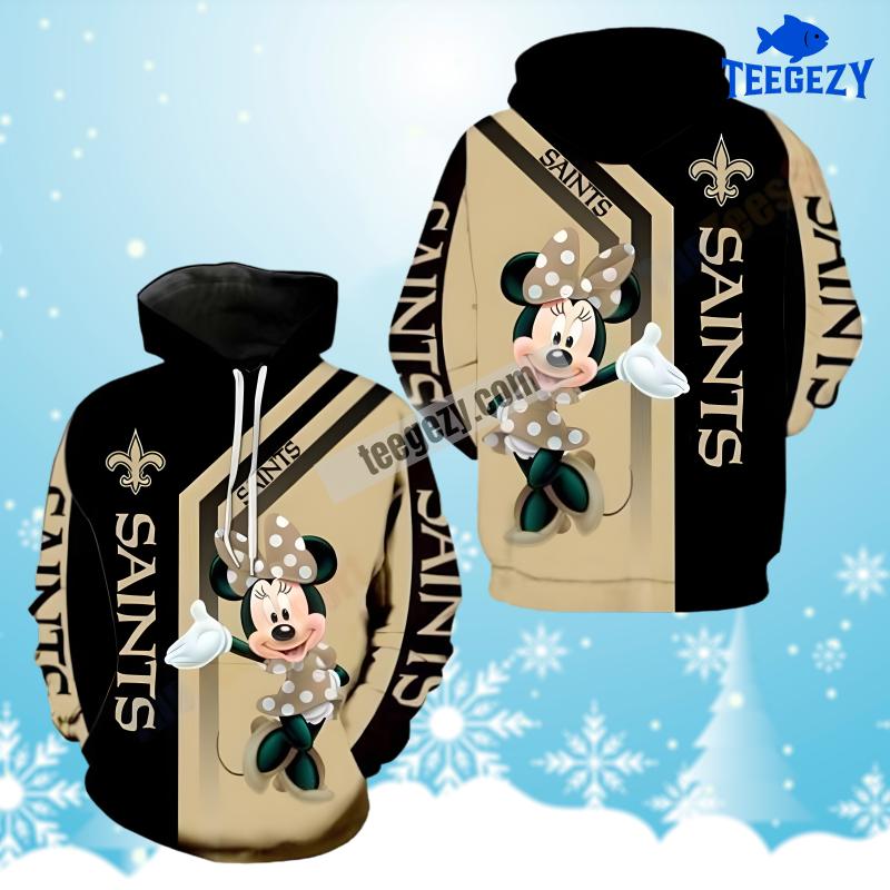 New Orleans Saints Minnie Mouse Yellow Black Pattern 3D Hoodie New Orleans Saints Minnie Mouse Yellow Black Pattern 3D Hoodie