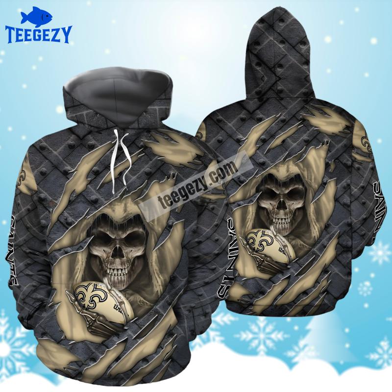 New Orleans Saints Skull Cracked Grey Yellow Realistic 3D Hoodie New Orleans Saints Skull Cracked Grey Yellow Realistic 3D Hoodie