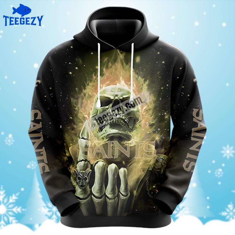 New Orleans Saints Skull Uprising Black Puff Print 3D Hoodie New Orleans Saints Skull Uprising Black Puff Print 3D Hoodie
