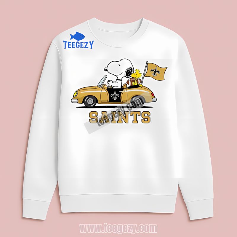 New Orleans Saints Snoopy Driving Car Mens Fan Long Sleeve New Orleans Saints Snoopy Driving Car Mens Fan Long Sleeve