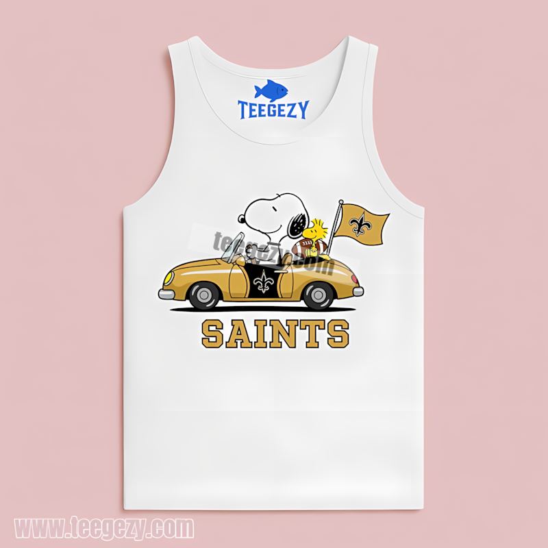New Orleans Saints Snoopy Driving Car Mens Fan Tanktop New Orleans Saints Snoopy Driving Car Mens Fan Tanktop