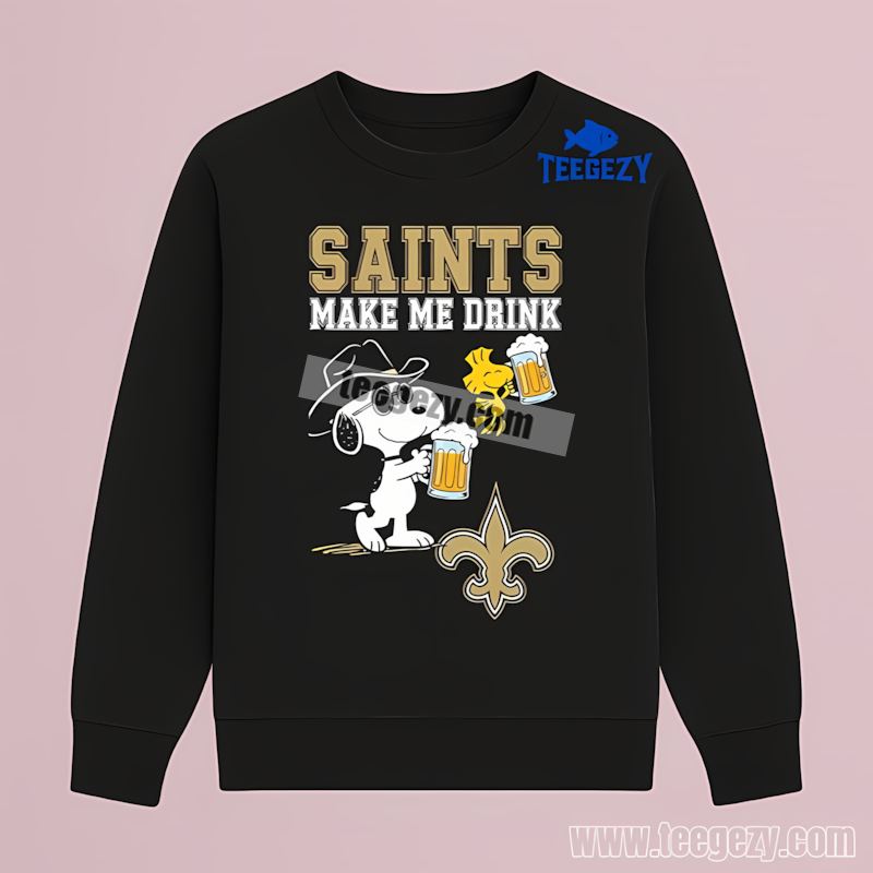 New Orleans Saints Snoopy Make Me Drink Cotton TLong Sleeve New Orleans Saints Snoopy Make Me Drink Cotton TLong Sleeve