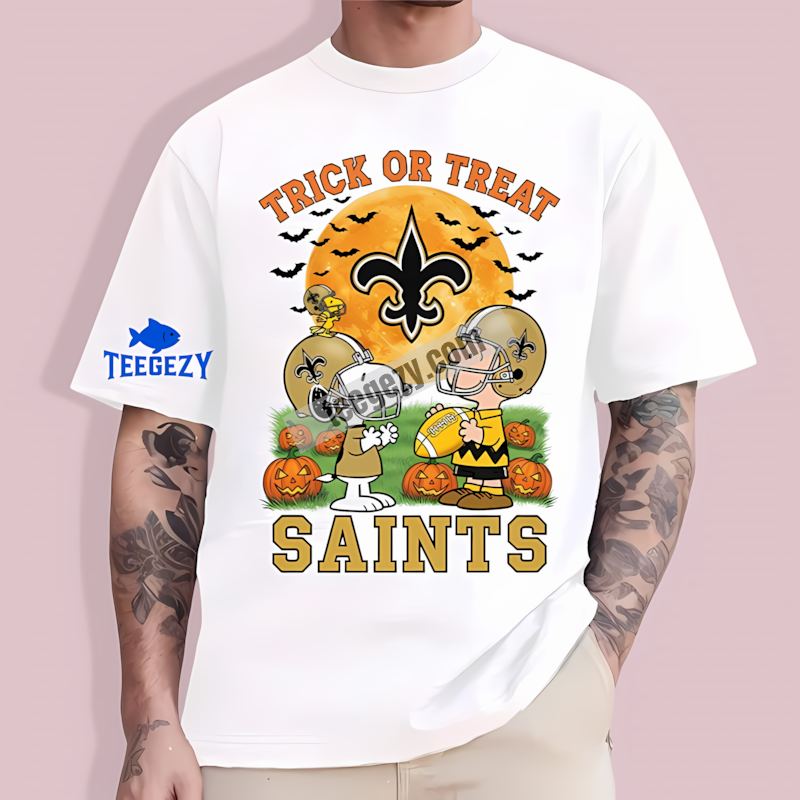 New Orleans Saints Trick Or Treat Charlie Brown Snoopy T-Shirt New Orleans Saints Trick Or Treat Charlie Brown Snoopy T-Shirt