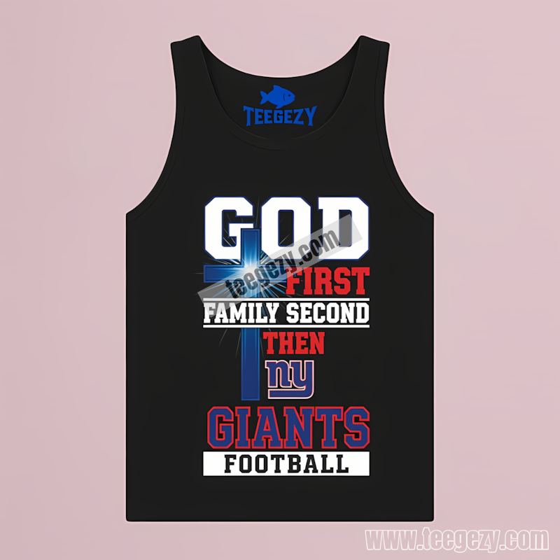 New York Giants God First Family Second Retro Football Tanktop New York Giants God First Family Second Retro Football Tanktop