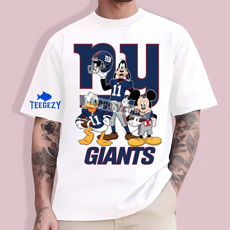 New York Giants Mickey Donald Goofy Crewneck T-Shirt New York Giants Mickey Donald Goofy Crewneck T-Shirt