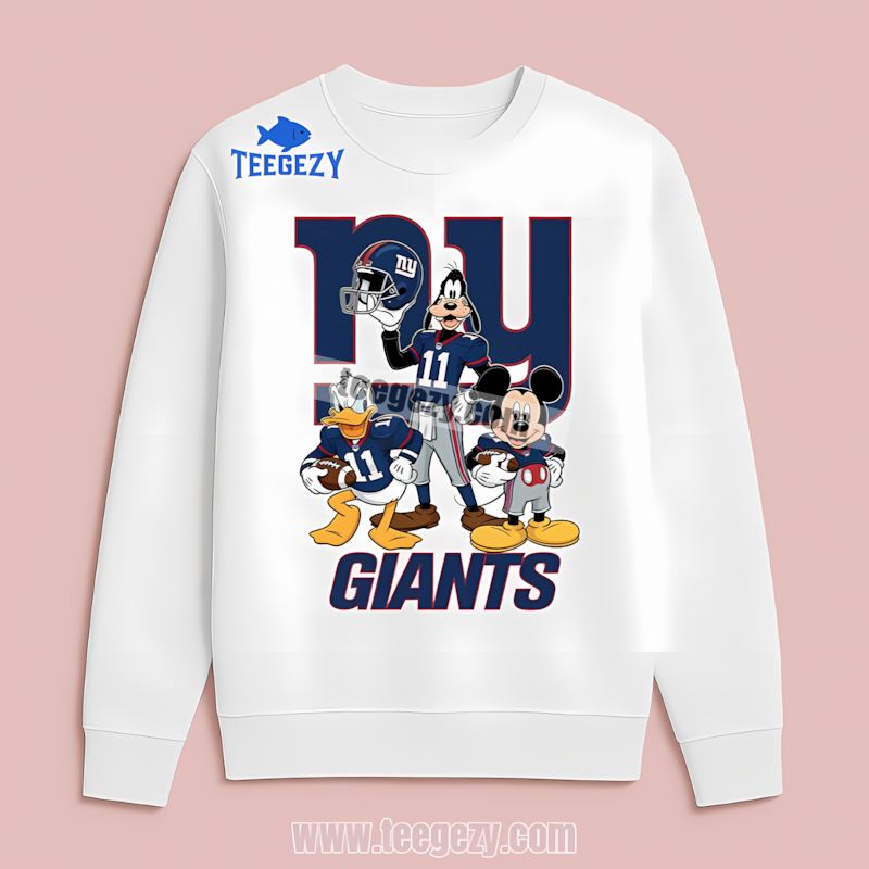 New York Giants Mickey Donald Goofy Crewneck Long Sleeve New York Giants Mickey Donald Goofy Crewneck Long Sleeve
