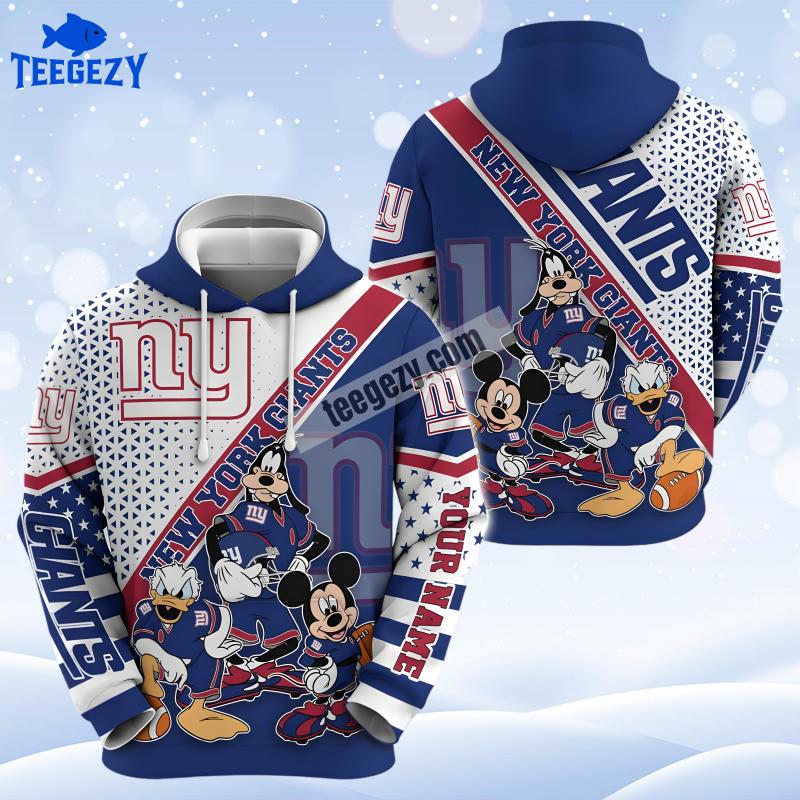 New York Giants Mickey Mouse Goofy White Blue Design Personalized 3D Hoodie New York Giants Mickey Mouse Goofy White Blue Design Personalized 3D Hoodie