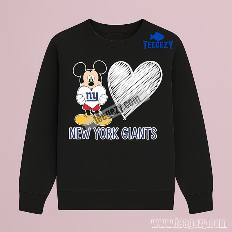 New York Giants Mickey Mouse Heart Fan Long Sleeve New York Giants Mickey Mouse Heart Fan Long Sleeve
