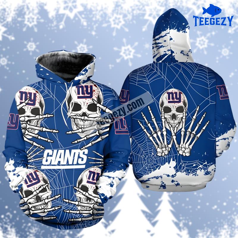 New York Giants Skull Halloween White Blue Novelty 3D Hoodie New York Giants Skull Halloween White Blue Novelty 3D Hoodie