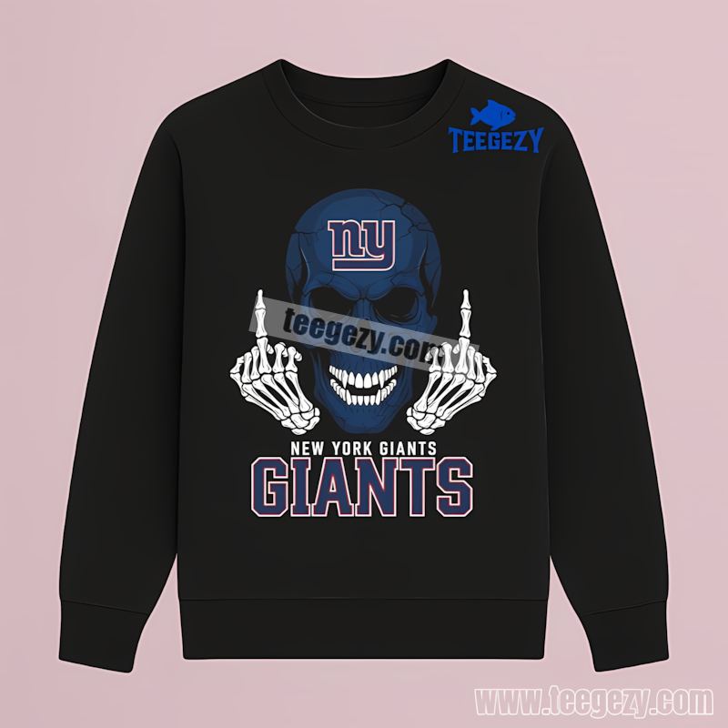 New York Giants Skull Middle Finger Fan Long Sleeve New York Giants Skull Middle Finger Fan Long Sleeve