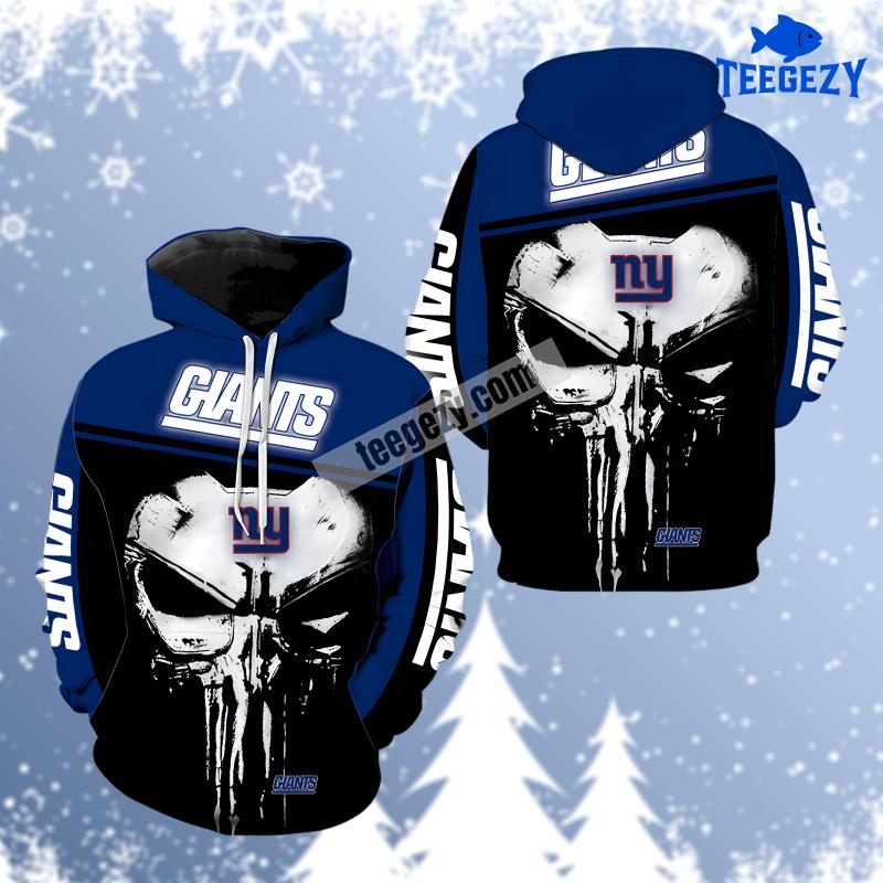New York Giants Skull Punisher Black Blue Art 3D Hoodie New York Giants Skull Punisher Black Blue Art 3D Hoodie