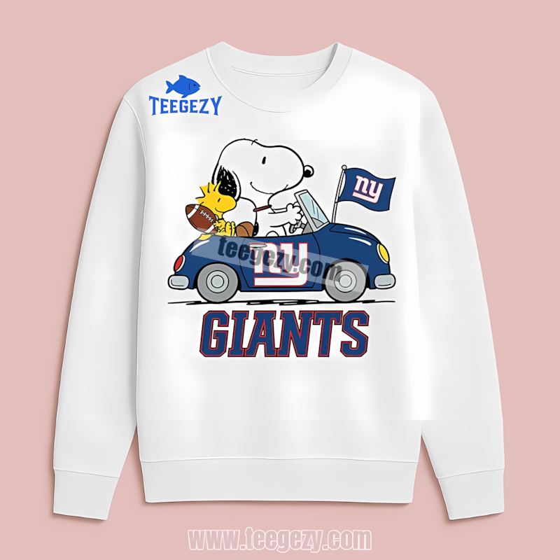 New York Giants Snoopy Driving Car Fan Long Sleeve New York Giants Snoopy Driving Car Fan Long Sleeve
