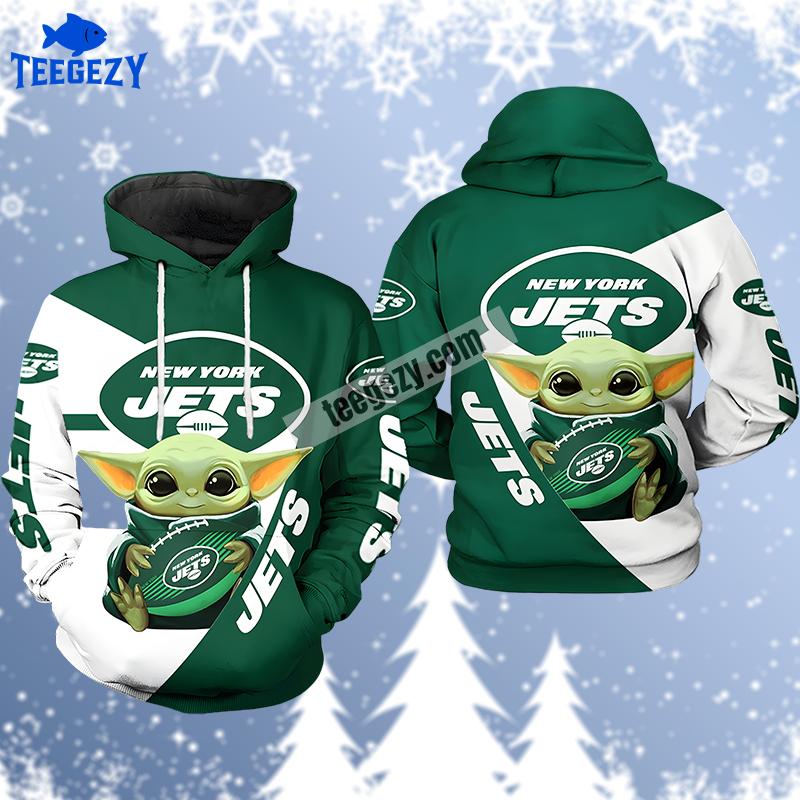 New York Jets Baby Yoda Star Wars Green White Realistic 3D Hoodie New York Jets Baby Yoda Star Wars Green White Realistic 3D Hoodie
