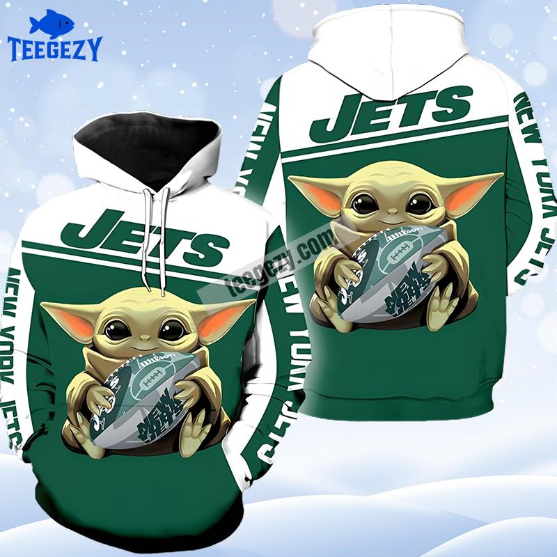 New York Jets Baby Yoda White Green Realistic 3D Hoodie New York Jets Baby Yoda White Green Realistic 3D Hoodie