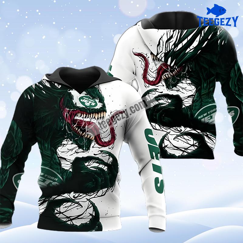 New York Jets Dragon Venom White Green Art 3D Hoodie New York Jets Dragon Venom White Green Art 3D Hoodie