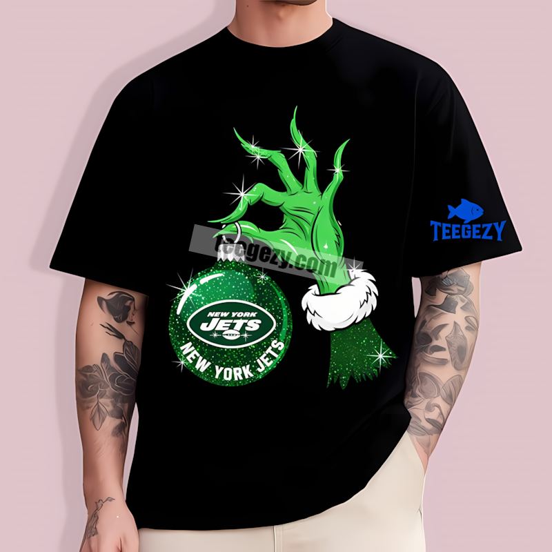 New York Jets Grinch Hand Ornament Statement T-Shirt New York Jets Grinch Hand Ornament Statement T-Shirt