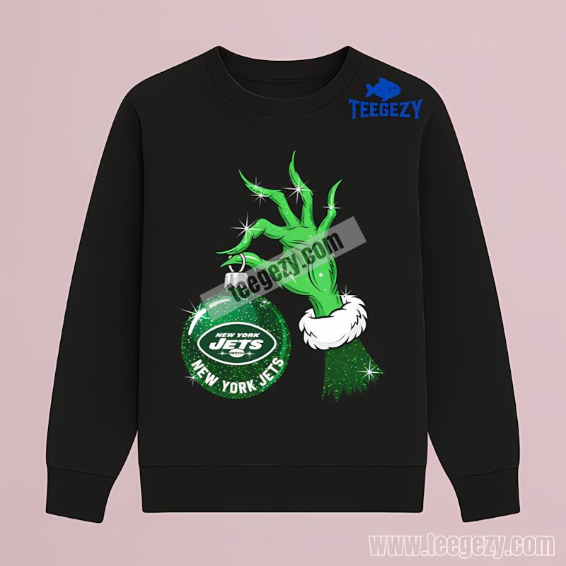New York Jets Grinch Hand Ornament Statement Long Sleeve New York Jets Grinch Hand Ornament Statement Long Sleeve