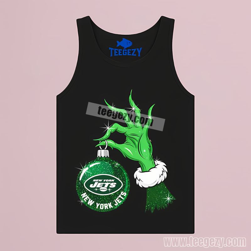 New York Jets Grinch Hand Ornament Statement Tanktop New York Jets Grinch Hand Ornament Statement Tanktop