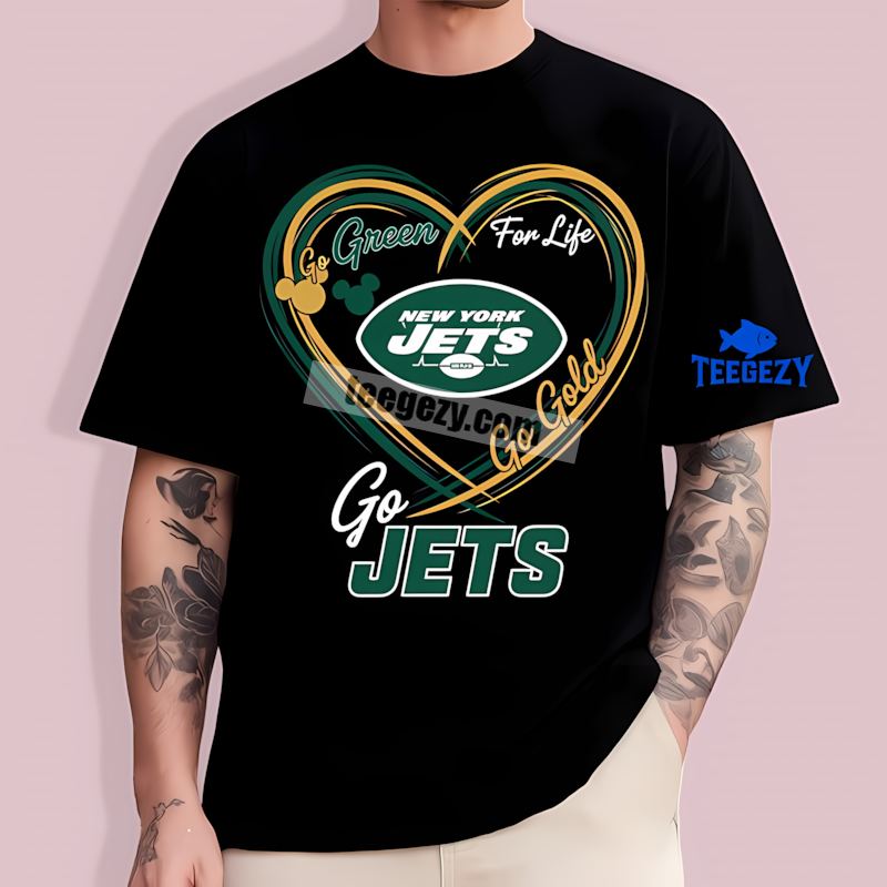 New York Jets Heart Go Green Go Gold Fan T-Shirt New York Jets Heart Go Green Go Gold Fan T-Shirt