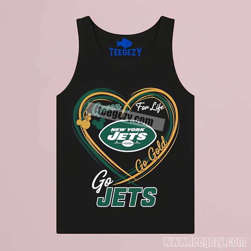 New York Jets Heart Go Green Go Gold Fan Tanktop New York Jets Heart Go Green Go Gold Fan Tanktop