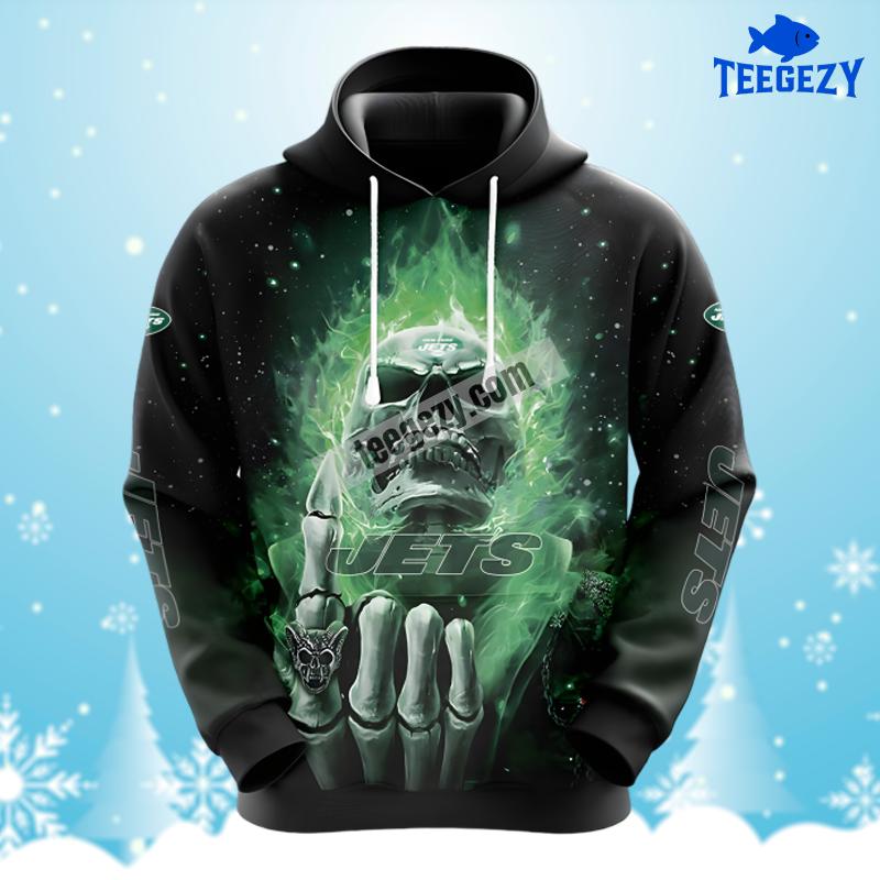 New York Jets Hot Skull Black Green Design 3D Hoodie New York Jets Hot Skull Black Green Design 3D Hoodie