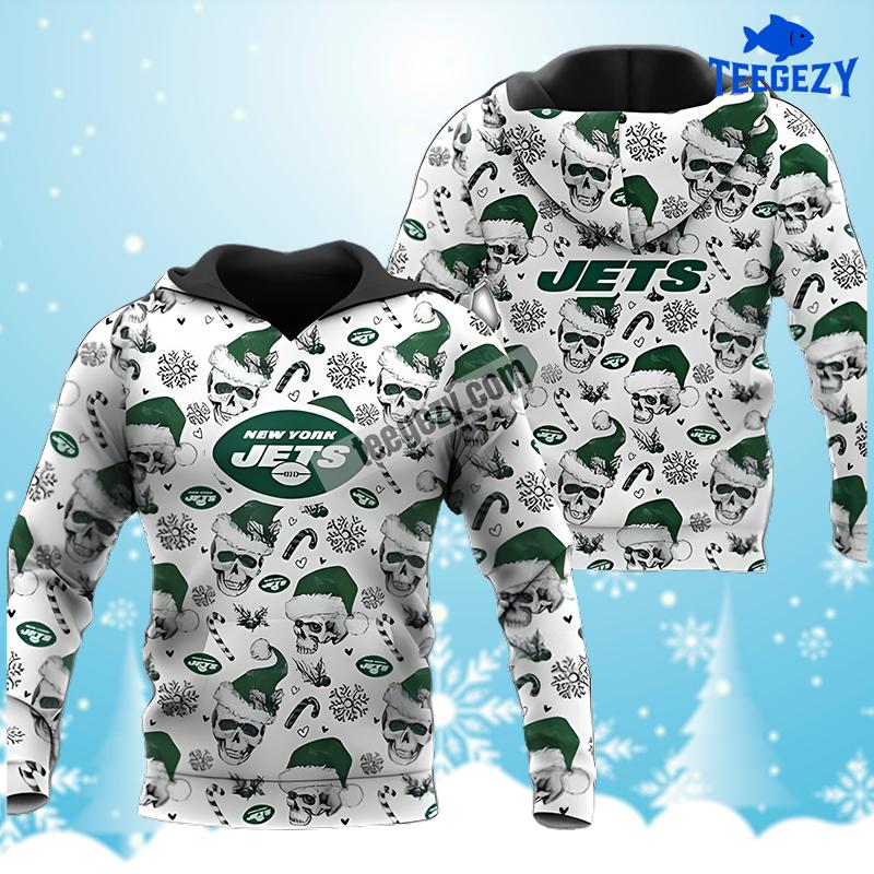 New York Jets Merry Christmas Santa Skull White Green Printed 3D Hoodie New York Jets Merry Christmas Santa Skull White Green Printed 3D Hoodie