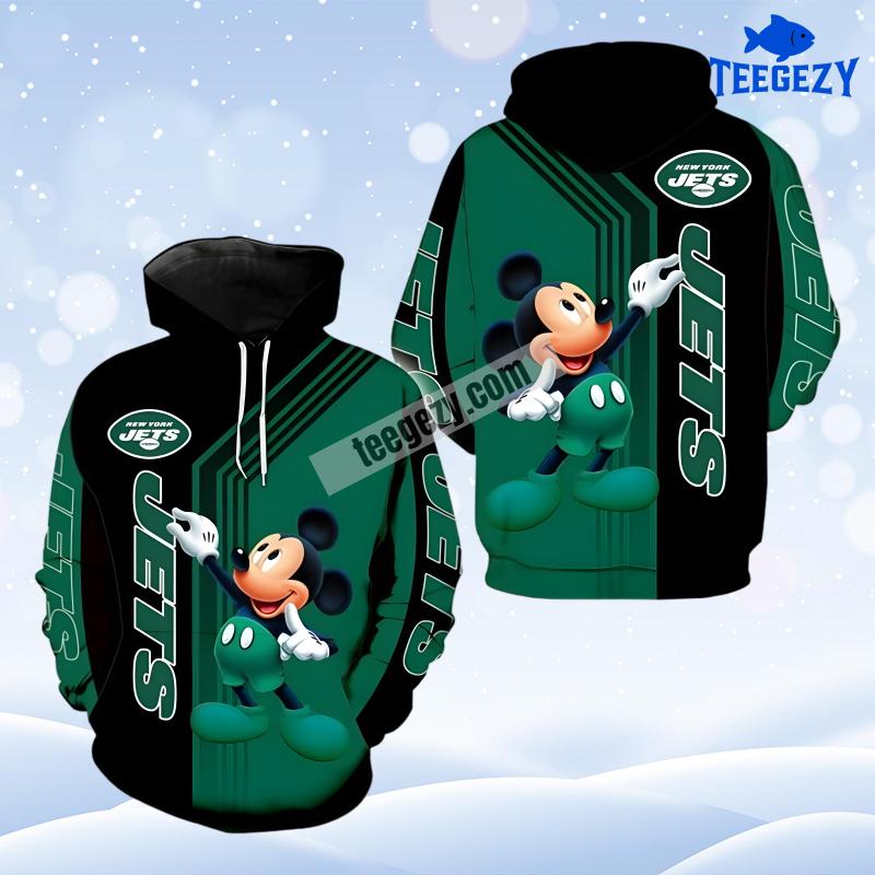 New York Jets Mickey Mouse Green Black Printed 3D Hoodie New York Jets Mickey Mouse Green Black Printed 3D Hoodie
