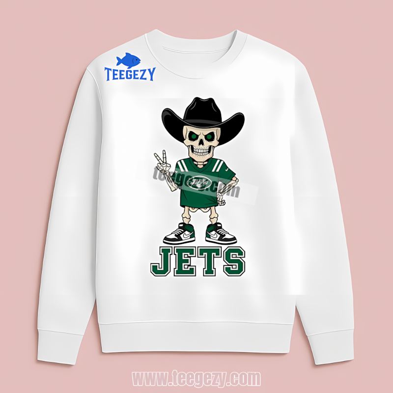 New York Jets Skeleton Cowboy Crewneck TLong Sleeve New York Jets Skeleton Cowboy Crewneck TLong Sleeve