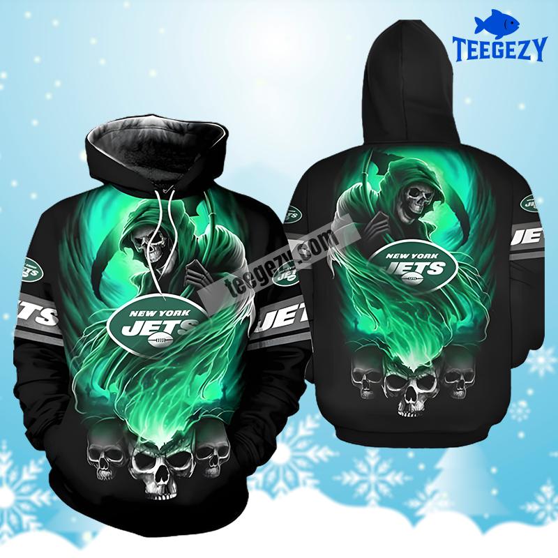 New York Jets Skull Black Green 3D Pattern Hoodie New York Jets Skull Black Green 3D Pattern Hoodie