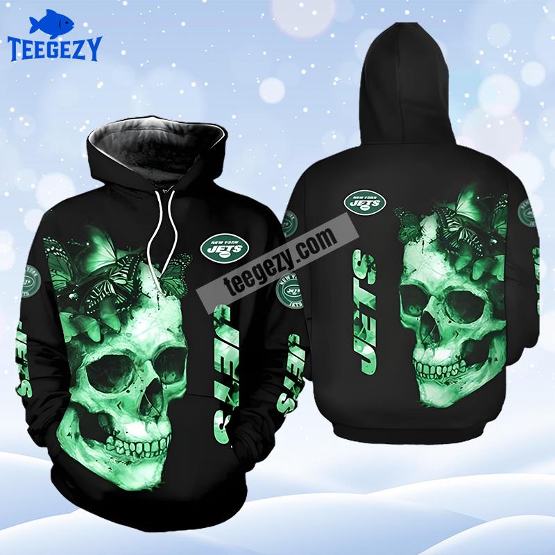 New York Jets Skull Butterflies Black Green Printed 3D Hoodie New York Jets Skull Butterflies Black Green Printed 3D Hoodie