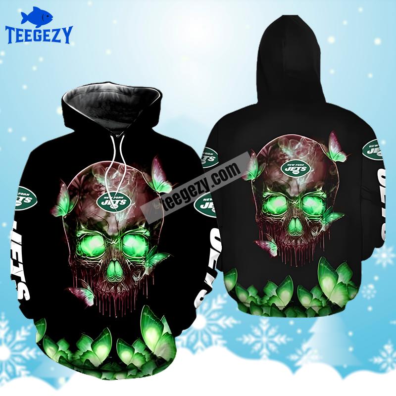 New York Jets Skull Butterflies Black Green Youth 3D Hoodie New York Jets Skull Butterflies Black Green Youth 3D Hoodie