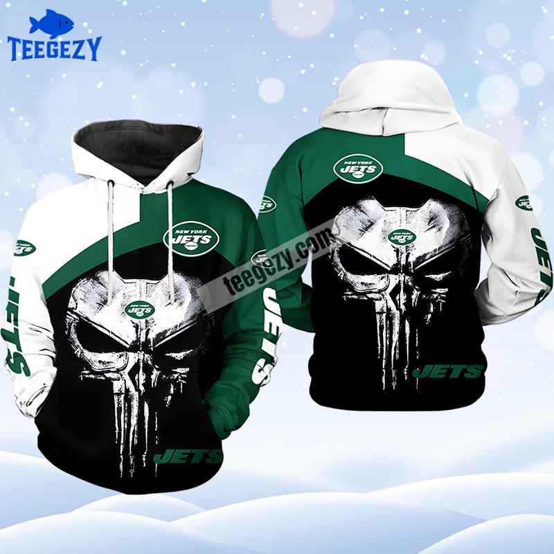 New York Jets Skull Punisher Green White 3D Hoodie New York Jets Skull Punisher Green White 3D Hoodie