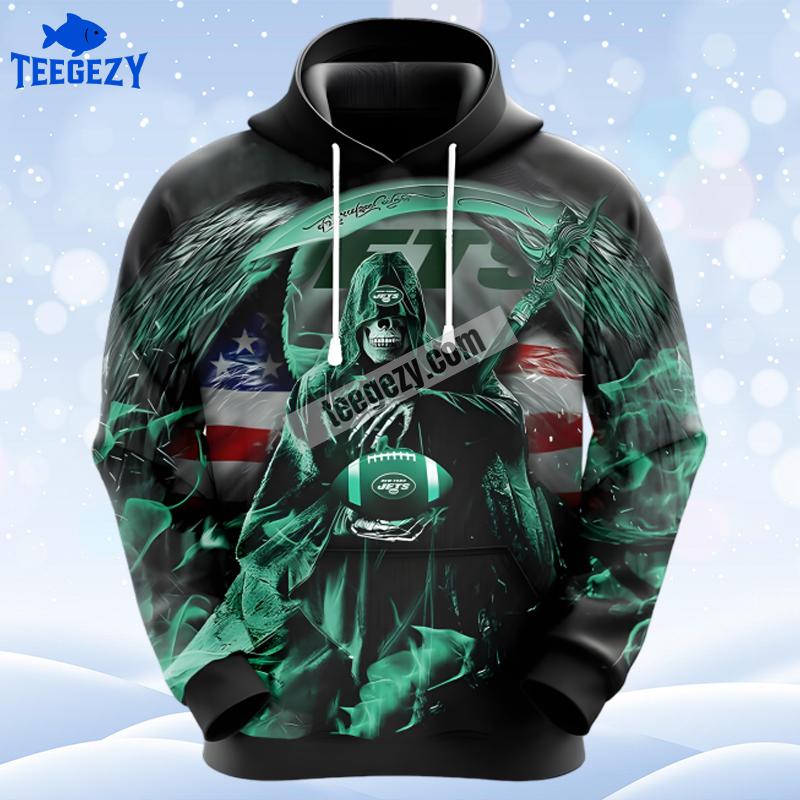 New York Jets Skull Uprising Green Black 3D Hoodie New York Jets Skull Uprising Green Black 3D Hoodie