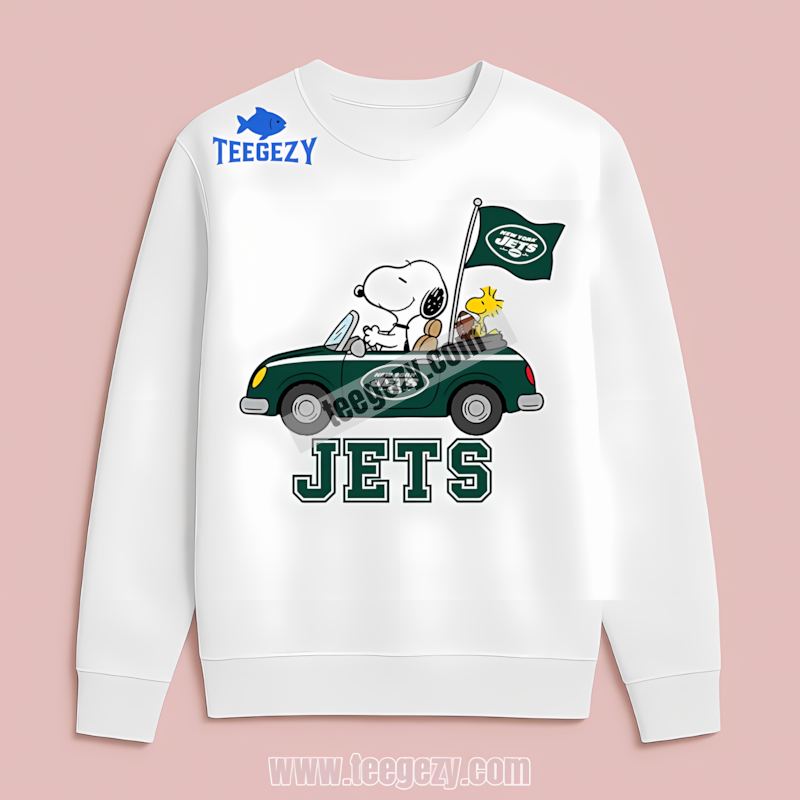 New York Jets Snoopy Driving Car Adult Fan Long Sleeve New York Jets Snoopy Driving Car Adult Fan Long Sleeve