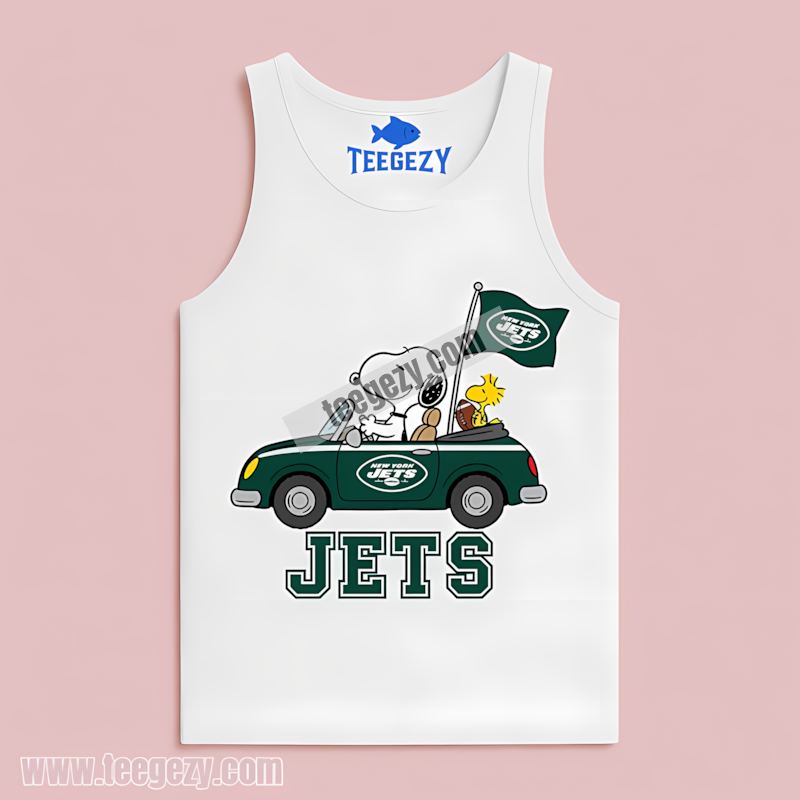 New York Jets Snoopy Driving Car Adult Fan Tanktop New York Jets Snoopy Driving Car Adult Fan Tanktop