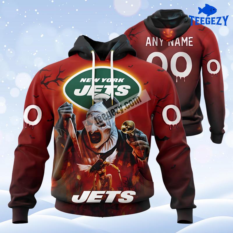 New York Jets Terrifier Ghoulish Halloween Red 3D Hoodie New York Jets Terrifier Ghoulish Halloween Red 3D Hoodie