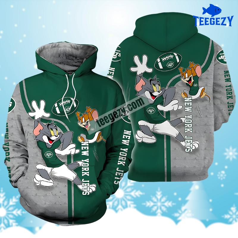 New York Jets Tom And Jerry Green Grey Zip Up 3D Hoodie New York Jets Tom And Jerry Green Grey Zip Up 3D Hoodie