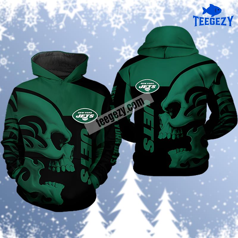 New York Jets Tribal Skull Green Black 3D Hoodie New York Jets Tribal Skull Green Black 3D Hoodie